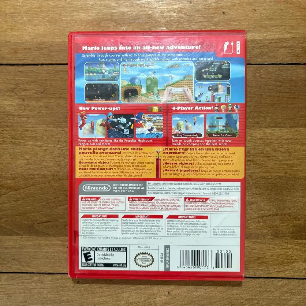 New Super Mario Bros Wii Nintendo 2009 Game Authentic Red Case UN-Tested AS IS